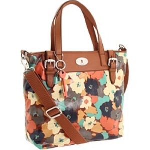 Fossil Key Per Tote Floral with Brown Handles